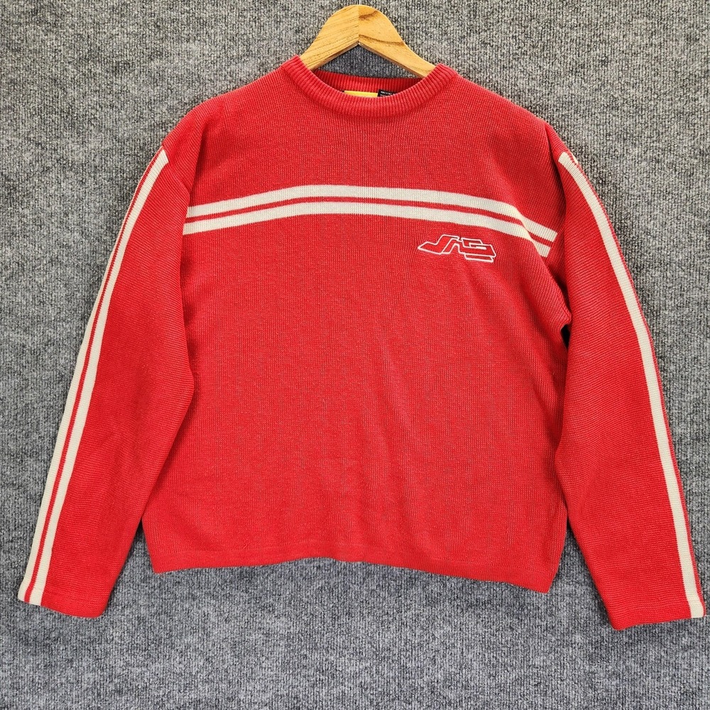 Vintage JNCO Sweater Mens Large Red Stripe Crewneck Knit Logo 90s Y2K Skater